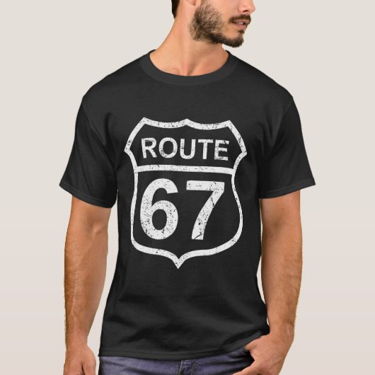 ルート67 楽しいシックスセブン 6 7 メメ 州間高速道路 Tシャツ (正面)