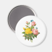 ルードゥによるヴィンテージのペルシャ産黄色バラとティーローズ マグネット (正面/裏面)