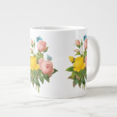 ルードゥートによるヴィンテージのペルシャ産黄色バラとティーローズ ジャンボコーヒーマグカップ (正面右)