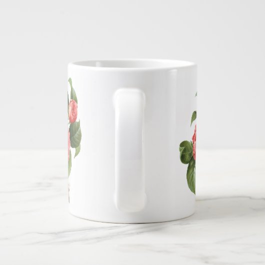 ルードゥートのピンクの椿、ヴィンテージの花の図鑑 ジャンボコーヒーマグカップ (裏面)