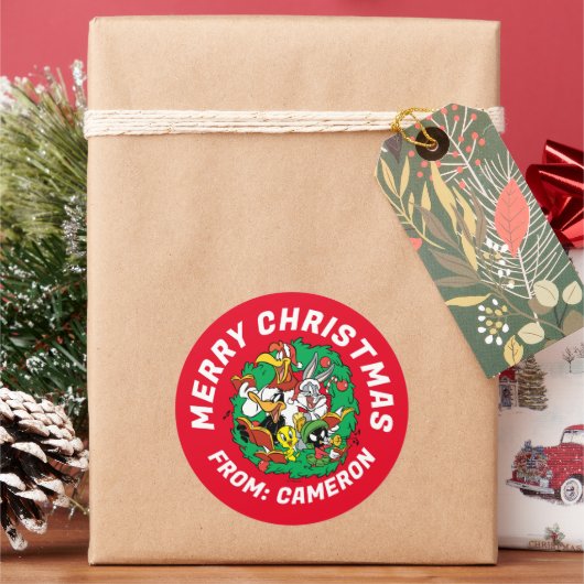 ルーニーチューンズ™グループクリスマスリース ラウンドシール (クリスマス)