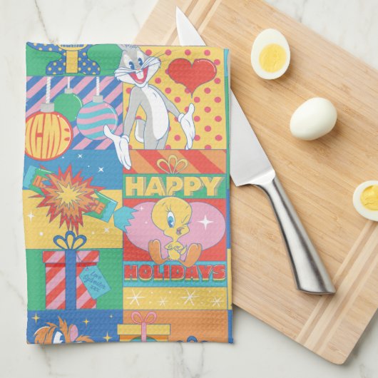 ルーニーチューン™ |ハッピーホリデーズクリスマスパターン キッチンタオル (四つ折り)