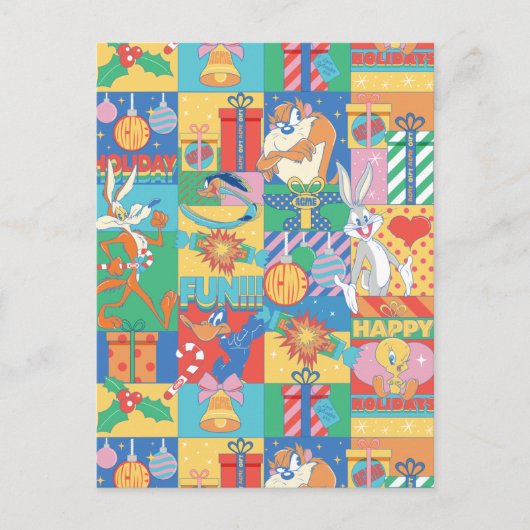 ルーニーチューン™ |ハッピーホリデーズクリスマスパターン ポストカード (正面)