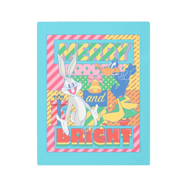 ルーニー・チューン™ |とメリー明るいクリスマス メタルプリント (正面)