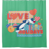 ルーニー・チューン™ | SYLVESTER™ & TWEETY™ラブホリデー シャワーカーテン (正面)