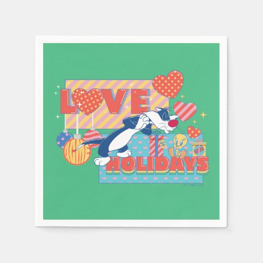ルーニー・チューン™ | SYLVESTER™ & TWEETY™ラブホリデー スタンダードカクテルナプキン (正面)