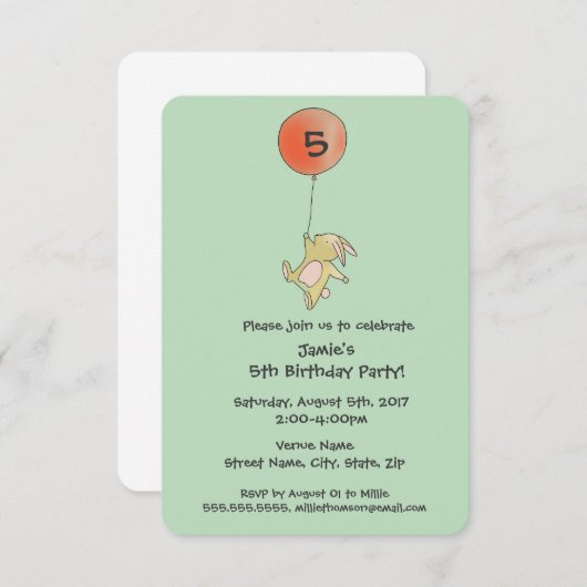 ルーバニーレッドビッグバルーンパーティの招待状 招待状 (正面/裏面)