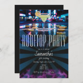 ルーフトップラウンジスカイバーナイトライフアウトティング誕生日 招待状 (正面/裏面)