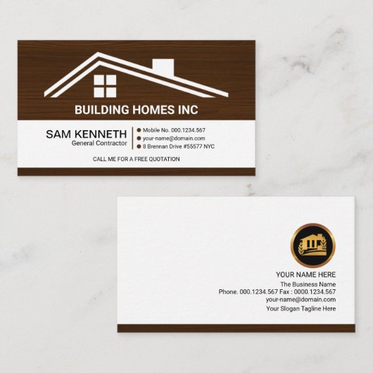 ルーフ建物モチフ木目建築 名刺 (正面/裏面)