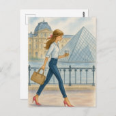 ルーブル美術館の洗練されたパリの女 ポストカード (正面/裏面)