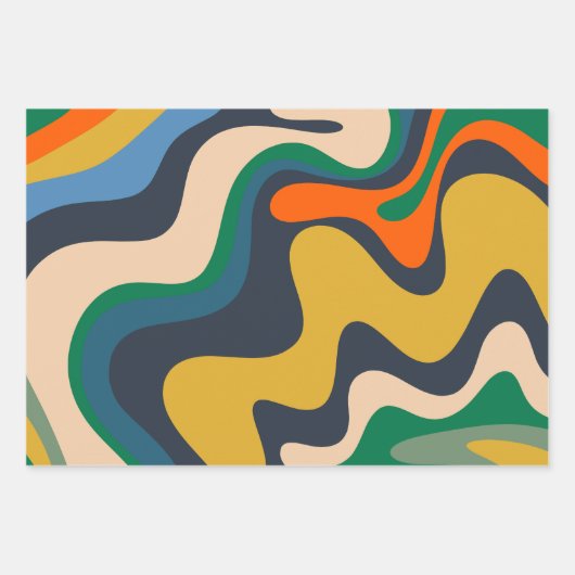 ループと渦巻きレトロ抽象芸術パターン ラッピングペーパーシート (正面2)