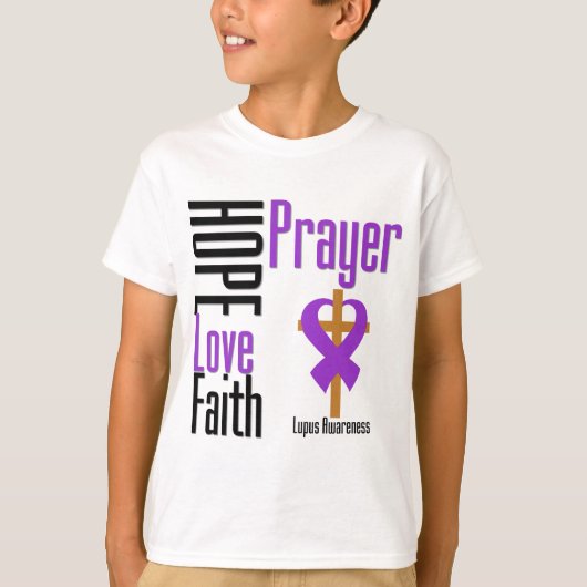 ループスの希望愛信頼の祈りの言葉の十字 Tシャツ (正面)