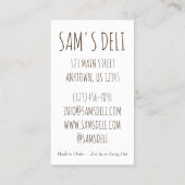 ルーベンサンドイッチユダヤ人デリ料理レストランシェフ 名刺 (裏面)