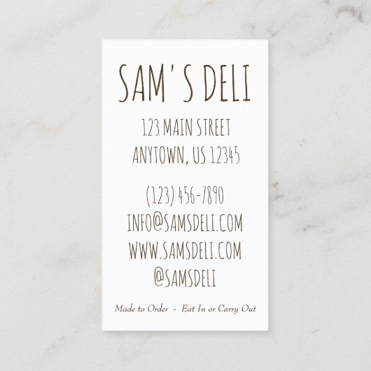 ルーベンサンドイッチユダヤ人デリ料理レストランシェフ 名刺 (裏面)