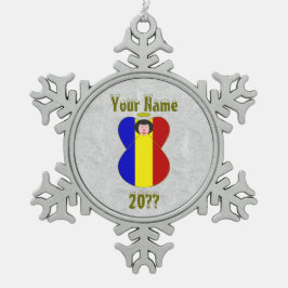ルーマニアのエンジェル国旗の黒髪パーソナライズされた スノーフレークピューターオーナメント