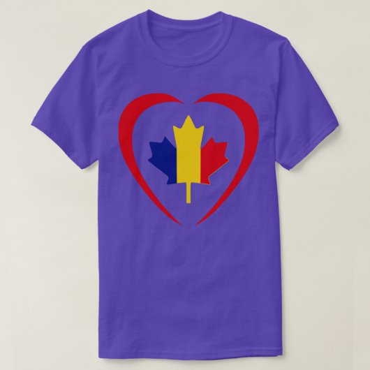 ルーマニアのカナダ多国籍愛国国旗のハート Tシャツ (デザイン正面)