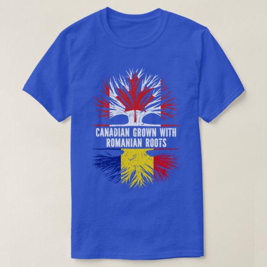 ルーマニアのルーツで栽培されたカナダ国旗 Tシャツ (デザイン正面)