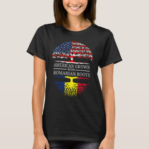 ルーマニアのルーツ米国国旗の木Rで栽培されたアメリカ人 Tシャツ