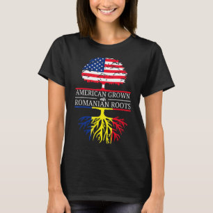 ルーマニアのルーツ米国国旗の木Rで栽培されたアメリカ人 Tシャツ