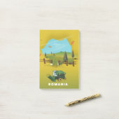 ルーマニアの地図図解入りの、写真付きのプリントポスター。 ポストイット (デスク上)