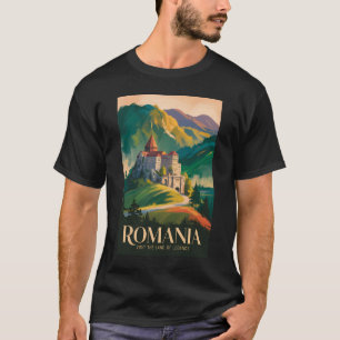 ルーマニアの城の風景イラスト旅行アート Tシャツ