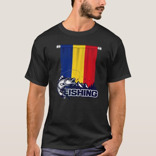 ルーマニアの旗 ルーマニアでの釣り Tシャツ (正面)
