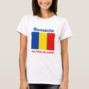 ルーマニアの旗 + 地図 + 文字のTシャツ Tシャツ