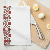 ルーマニアの民俗衣裳のステッチの幾何学的な花の芸術 キッチンタオル (四つ折り)