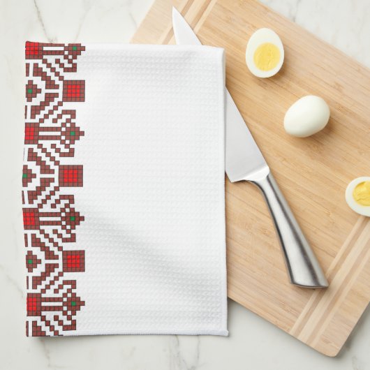 ルーマニアの民俗衣裳のステッチの幾何学的な花の芸術 キッチンタオル (四つ折り)