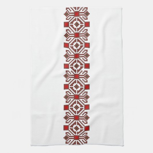 ルーマニアの民俗衣裳のステッチの幾何学的な花の芸術 キッチンタオル (縦)