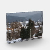 ルーマニアの田舎の風景 - 冬の村のパノラマ フォトブロック (左)