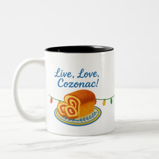 ルーマニアの紐ライト Live Laugh Cozonac ツートーンマグカップ (左)