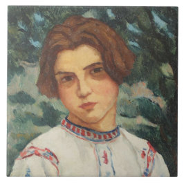 ルーマニアの農民の女性（Stefan Dimitrescu著） タイル