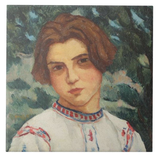 ルーマニアの農民の女性（Stefan Dimitrescu著） タイル (正面)