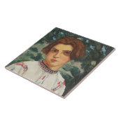 ルーマニアの農民の女性（Stefan Dimitrescu著） タイル (側面)