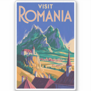 ルーマニアの風景イラスト旅行アートビンテージ シール