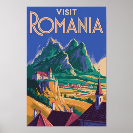 ルーマニアの風景イラスト旅行アートヴィンテージ ポスター (正面)