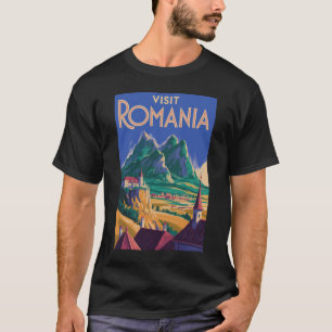ルーマニアの風景イラスト旅行アートヴィンテージ Tシャツ