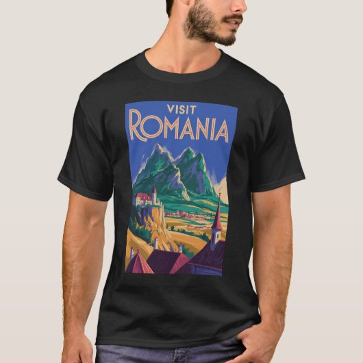 ルーマニアの風景イラスト旅行アートヴィンテージ Tシャツ (正面)