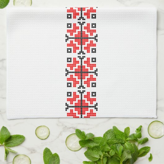 ルーマニアフォークエスニックフローラ幾何学模様の衣装 キッチンタオル (折り畳み)