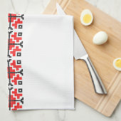 ルーマニアフォークエスニックフローラ幾何学模様の衣装 キッチンタオル (四つ折り)