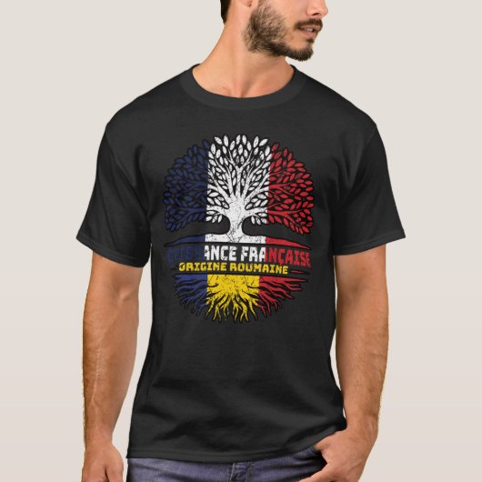 ルーマニアフランスのルーツ国旗 Tシャツ (正面)