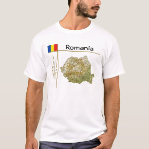 ルーマニアマップ+フラグ+タイトルTシャツ Tシャツ