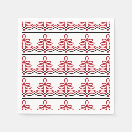 ルーマニア伝統的フォークモチーフ（赤と黒） スタンダードカクテルナプキン (正面)