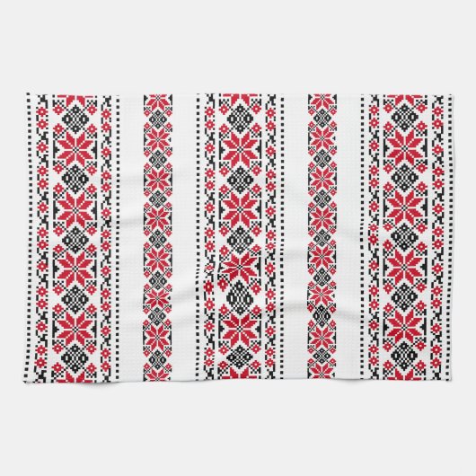 ルーマニア伝統的モチーフ「ザ・スターズ」 キッチンタオル (横)
