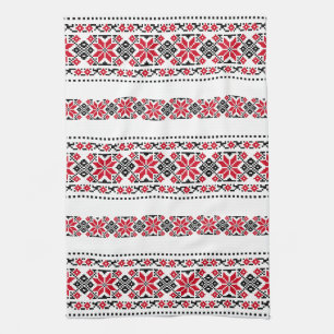 ルーマニア伝統的モチーフ「ザ・スターズ」 キッチンタオル