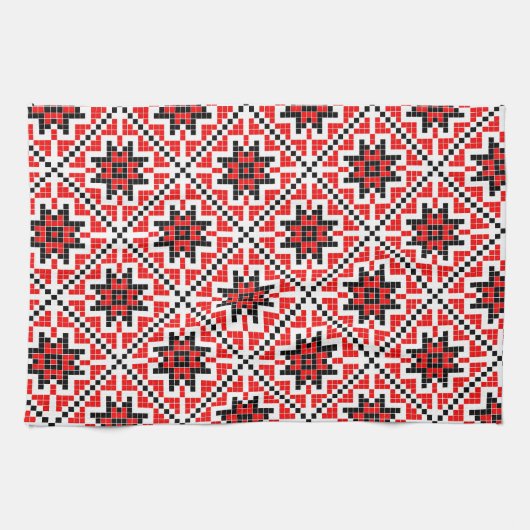 ルーマニア伝統的民族衣装モチーフ キッチンタオル (横)