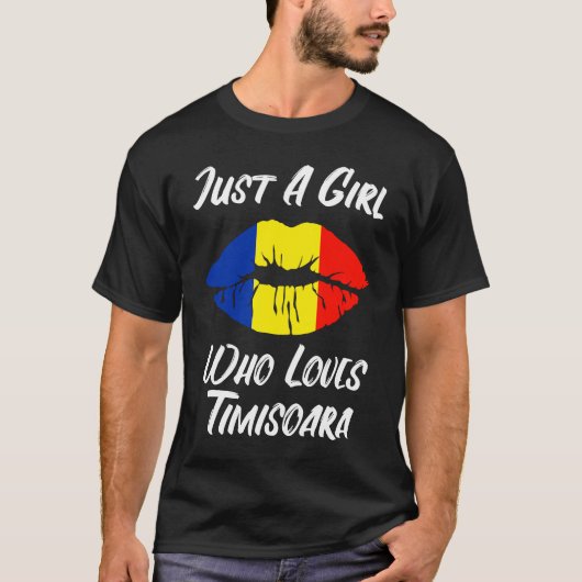 ルーマニア国旗のティミショアラを愛する唇と口 Tシャツ (正面)