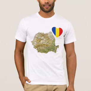 ルーマニア国旗のハートと地図Tシャツ Tシャツ