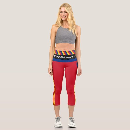 ルーマニア国旗のファッション、フィットネス、スポーツ カプリレギンス (正面)